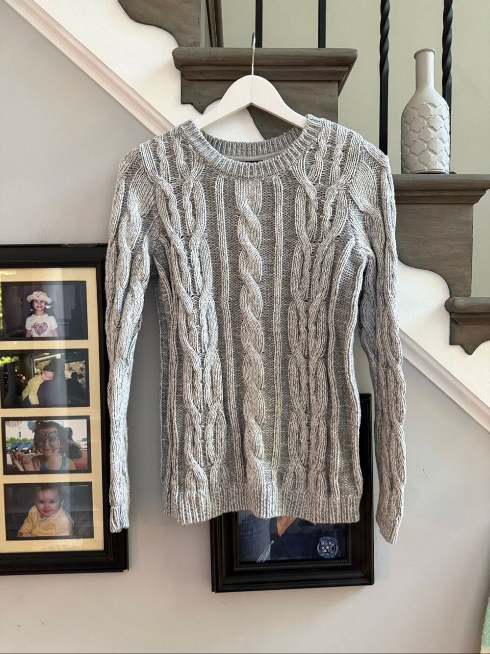 J. Jill Wearever Collection Gray Cable Knit Sweater sz XS EUC